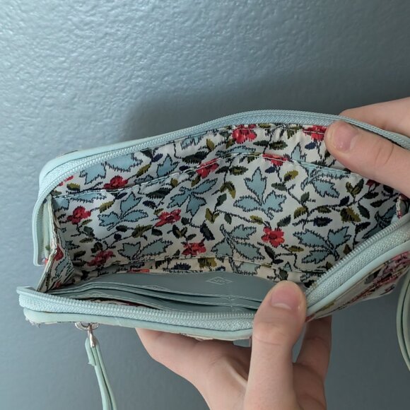 Blue with Red/Pink Flowers Vera Bradley Purse with Matching Wallet - Picture 6 of 8